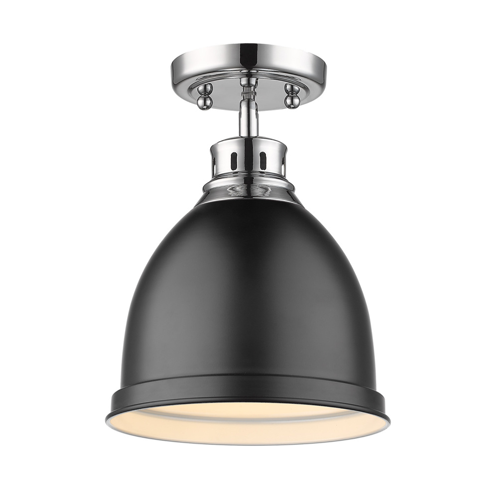 Wry Lighting Duncan 1-light Flush Mount in Chrome and Matte Black shade
